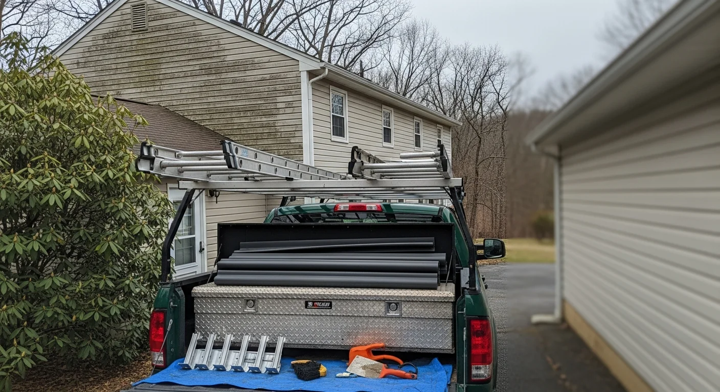 Seamless gutter installation on residential home in West Virginia